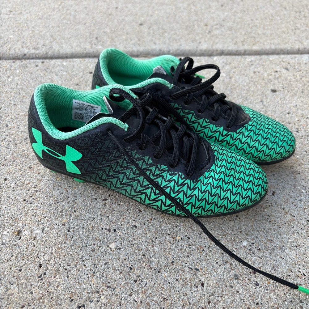 Kids Under Armour Black and Green Soccer Cleats